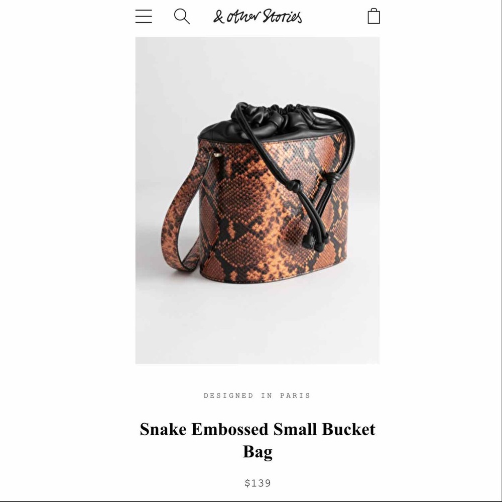 Snake Embossed Small Bucket Bag